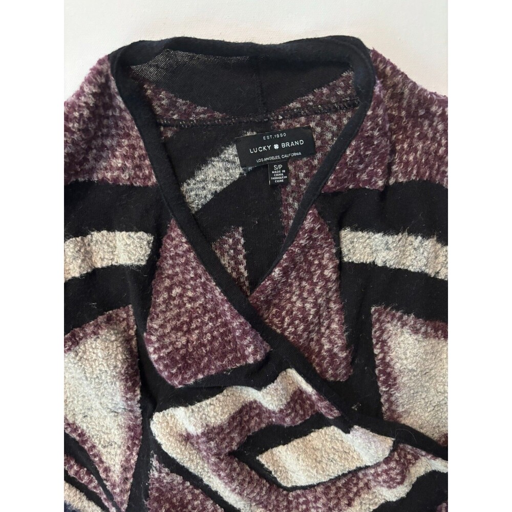 Lucky Brand Open Front Cardigan Women’s Small Geometric Boho Drape Aztec Sweater